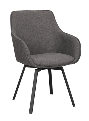 Grå matstol med armstöd och svarta ben i modern design