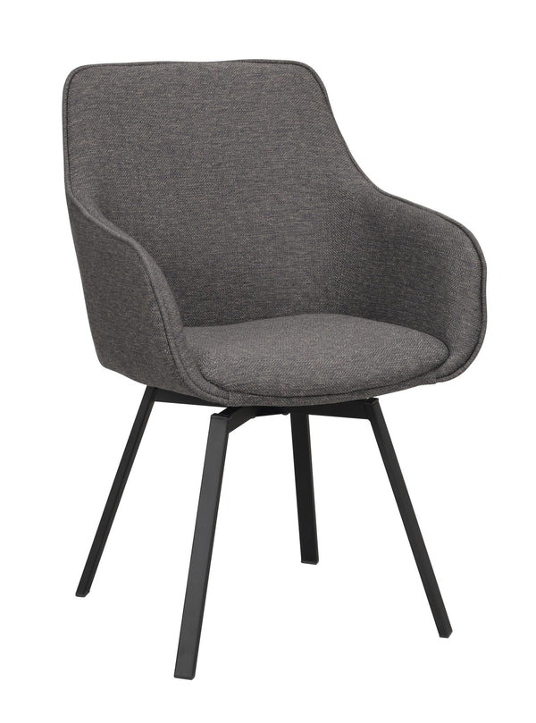 Grå matstol med armstöd och svarta ben i modern design