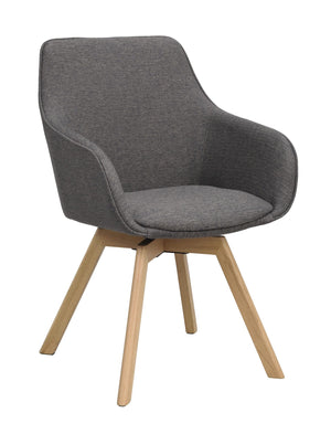 Grå matstol med armstöd och träben i ek, modern skandinavisk design med svängbar funktion