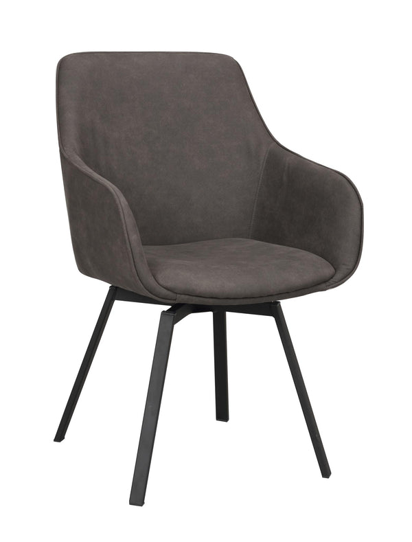 Grå karmstol med svarta ben i modern design, stoppad sits och rygg i sammetslook