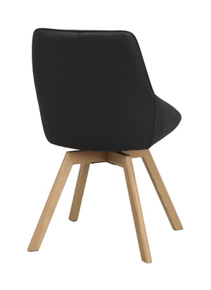 Svart kontorsstol med träben i ek, visad bakifrån med modern skandinavisk design