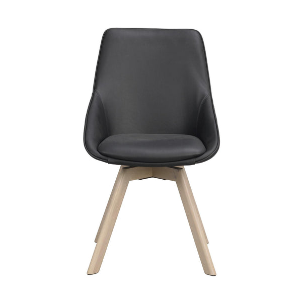 Grå matstol med träben i ljust trä, modern skandinavisk design med stoppad sits och rygg