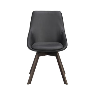 Grå matstol med svarta ben i trä, modern skandinavisk design med stoppad sits och rygg