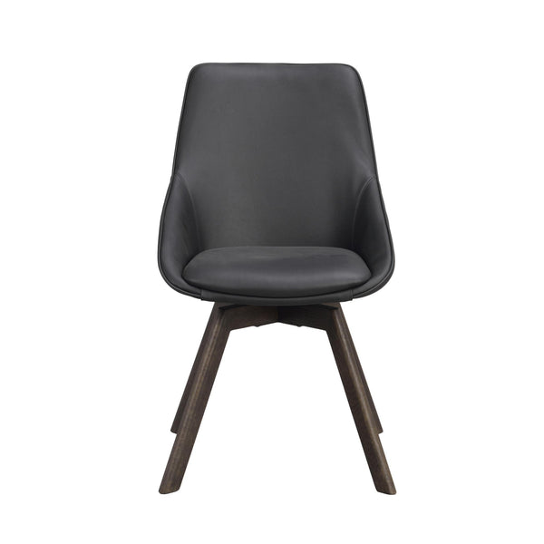 Grå matstol med svarta ben i trä, modern skandinavisk design med stoppad sits och rygg