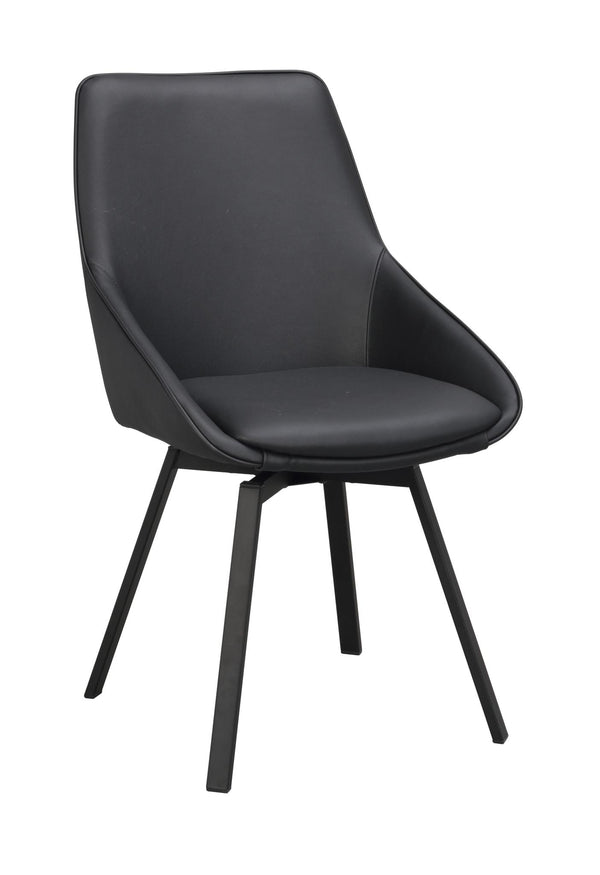 Svart matstol i konstläder med ergonomisk rygg och svarta metallben