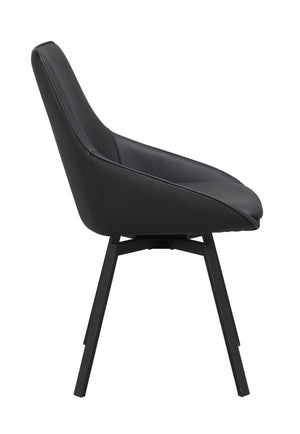 Svart matstol i konstläder med hög rygg och svarta träben, sedd från sidan