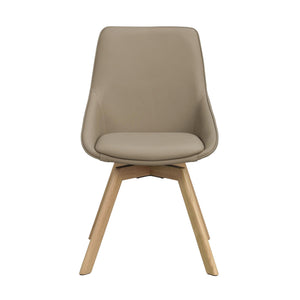 Beige matstol med träben i ek, modern design med stoppad sits och rygg