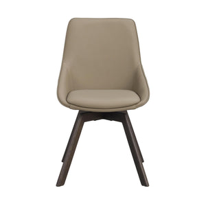 Beige matstol med träben i mörk finish, modern skandinavisk design med stoppad sits och rygg