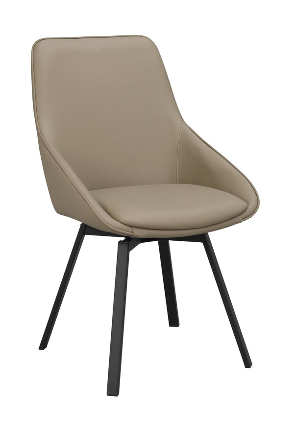 Beige matstol med svarta ben i modern design, stoppad sits och rygg i konstläder
