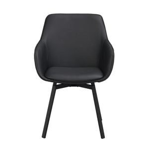 Svart stol med armstöd och metallben, modern design med PU-läderklädsel