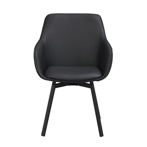 Svart stol med armstöd och metallben, modern design med PU-läderklädsel