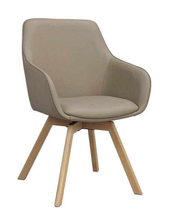 Beige snurrstol med armstöd och träben i ek, modern design för matsalen