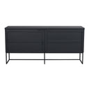 Svart sänggavel med fyra lådor och metallben i modern industriell design