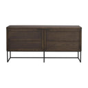 Mörkbrun träskänk med metallben och fyra lådor i modern industriell stil