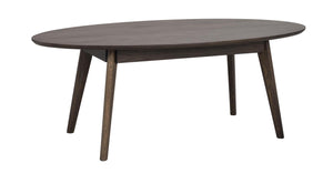 Ovalt matbord i mörkbrun ek med sneda ben i skandinavisk design