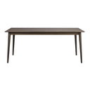 Mörkbrun träbord med raka ben i skandinavisk design, frontvy mot vit bakgrund