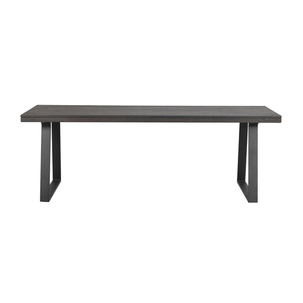 Grått matbord med rektangulär bordsskiva och metallben i U-form