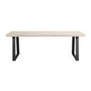 Matbord med ljus träskiva och svarta metallben i U-form, modern skandinavisk design