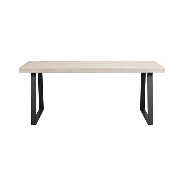 Matbord med ljus träskiva och svarta metallben i industriell stil