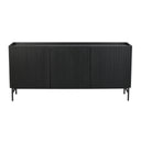 Svart sideboard med ribbad front och smala metallben, modern skandinavisk design