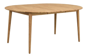 Runt matbord i ljust trä med fyra ben i skandinavisk design