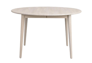 Runt matbord i ljust trä med fyra ben och minimalistisk design