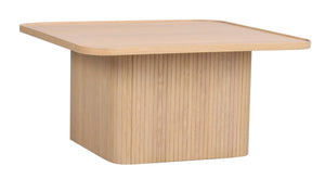 Soffbord i ljust trä med räfflad piedestal och organisk bordsskiva