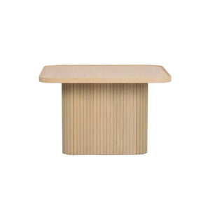 Soffbord i ljust trä med räfflad cylinderformad fot och rektangulär bordsskiva