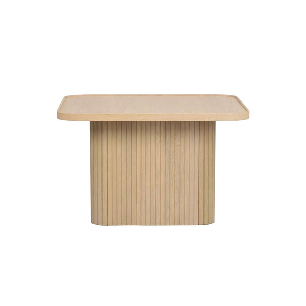 Soffbord i ljust trä med räfflad cylinderformad fot och rektangulär bordsskiva