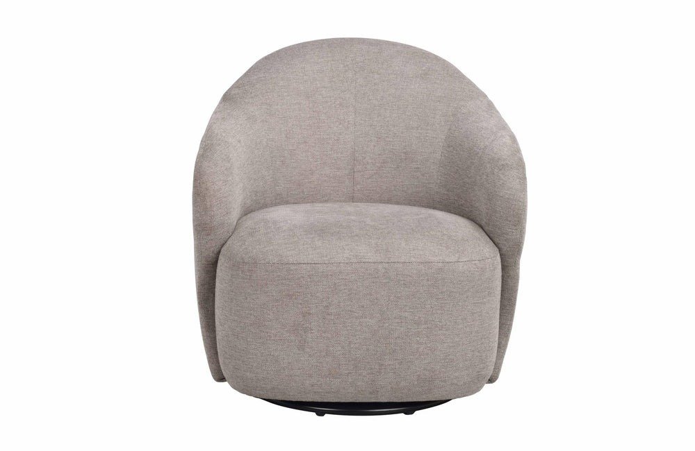Grå svängbar fåtölj med organisk, vågformad design och mjuk klädsel