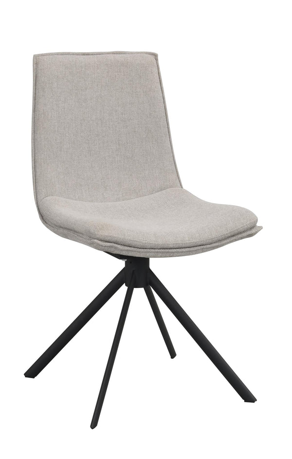 Grå matstol med svart stjärnfot i metall och stoppat tygsits