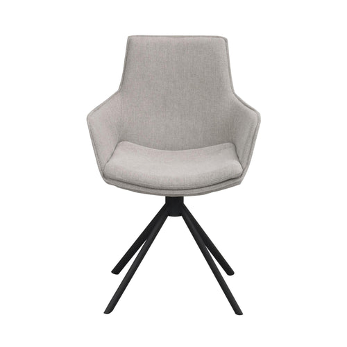 Grå stol med hög rygg och svart trepunktsfot i modern design
