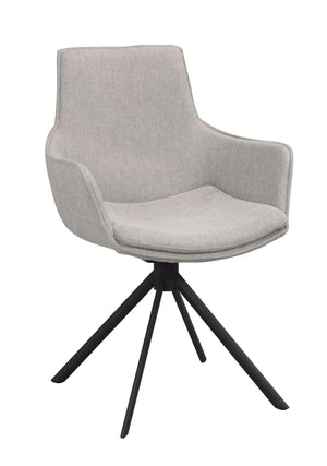 Grå matstol med armstöd och svart snurrbart underrede i metall