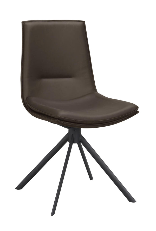 Brun matstol i konstläder med svart metallstativ och svängbar funktion