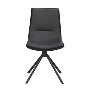 Svart modern matstol med PU-läderklädsel och fyrbent metallunderrede i svart finish