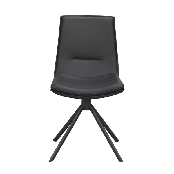 Svart modern matstol med PU-läderklädsel och fyrbent metallunderrede i svart finish
