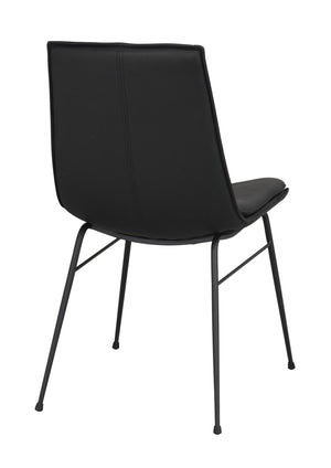 Svart stol med metallben sedd bakifrån, modern design med klädd rygg och sits
