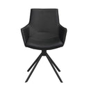 Svart snurrstol i konstläder med armstöd och svart metallben i korsformad design