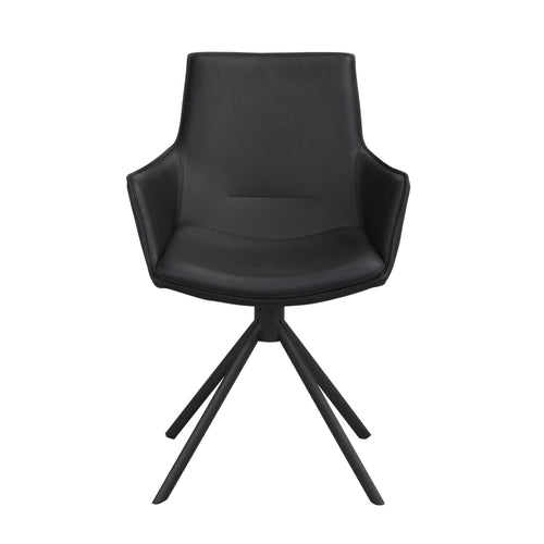 Svart snurrstol i konstläder med armstöd och svart metallben i korsformad design