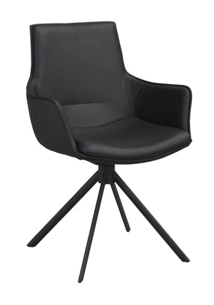 Svart snurrbar fåtölj med armstöd och trebensstativ i metall