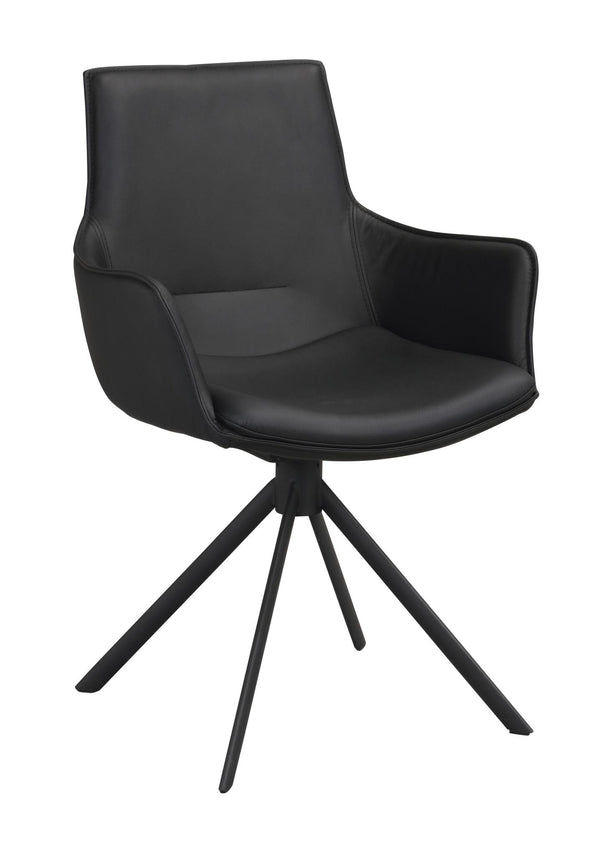 Svart snurrbar fåtölj med armstöd och trebensstativ i metall