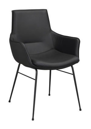 Svart fåtölj med armstöd och metallben i modern design