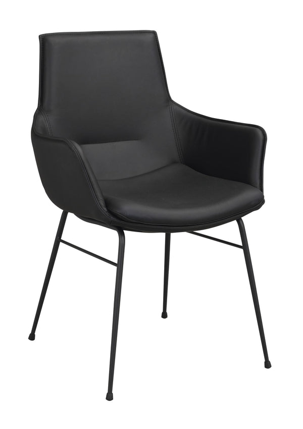 Svart fåtölj med armstöd och metallben i modern design