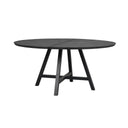 Runt matbord i svart trä med avtagbar mittdel och fyra snedställda ben i modern design