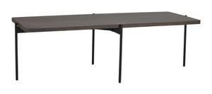 Rektangulärt matbord med grå bordsskiva och svarta metallben i modern skandinavisk design