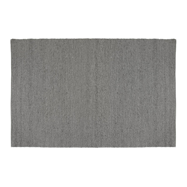 Grå vävd matta i ullblandning med vertikala ränder och fransade kanter