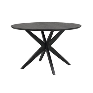 Runt matbord i svart trä med korsformade ben i modern design