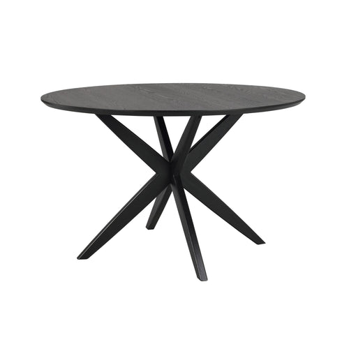 Runt matbord i svart trä med korsformade ben i modern design