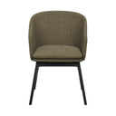 Grön stoppad matstol med svarta ben i trä, framifrån mot vit bakgrund