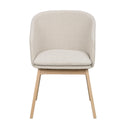 Beige stoppad matstol med träben i ljust trä, modern skandinavisk design
